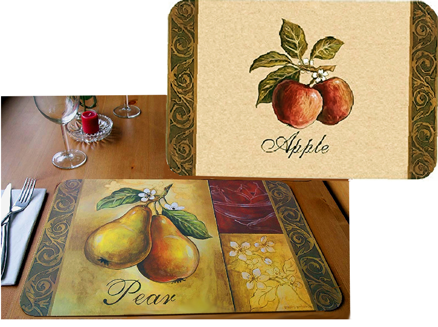 * 4 Heirloom Pear Apple Reversible Plastic Placemats