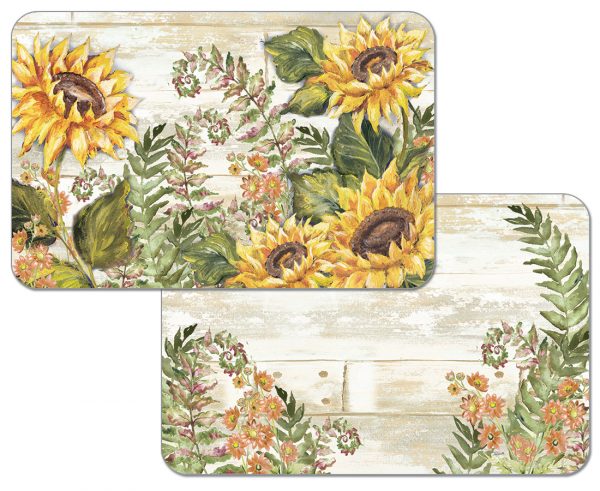 !- 4 Country Floral Reversible Plastic Placemats Sunflowers