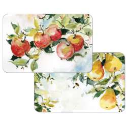 ! Apple-Pear 4 Reversible Plastic Placemats Watercolor Fruit