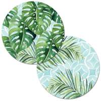 * 4 Reversible Round Plastic Placemats Tropical Foliage