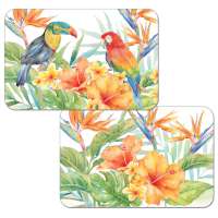 * 4 Colorful Parrots Tropical Birds Floral Plastic Placemats