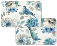* 4 Bluebird Floral Reversible Plastic Placemats Indigold