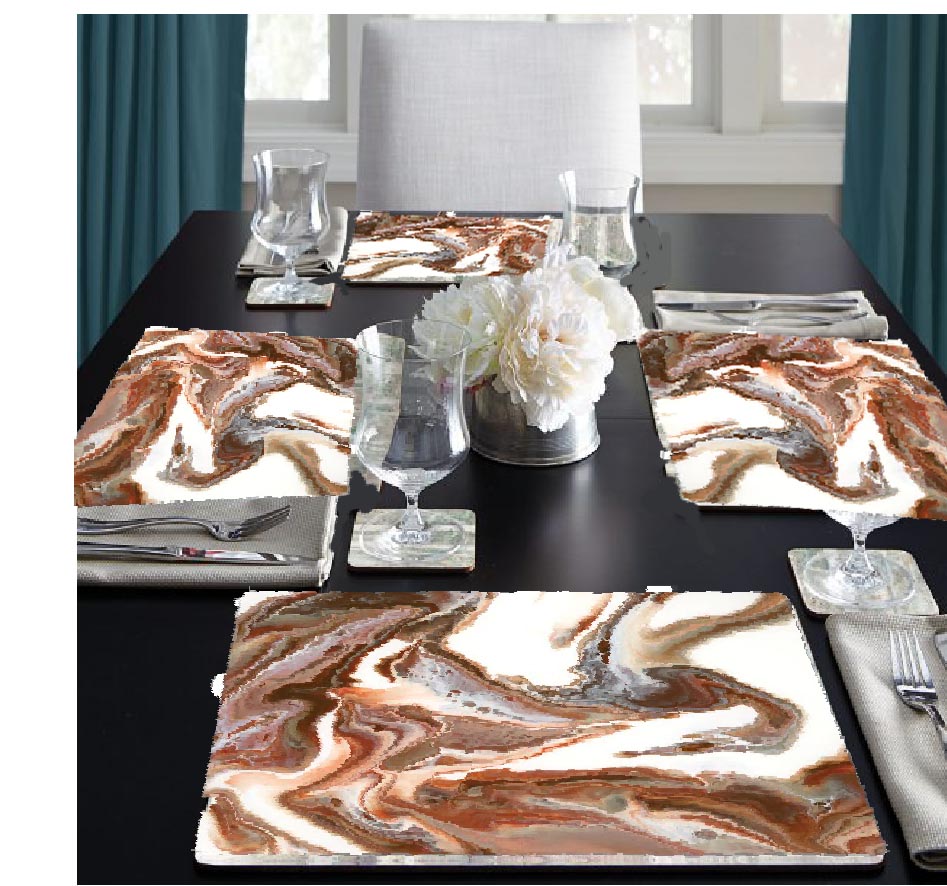 ! - Brown Swirl Marble-Granite Look Heavy Duty Plastic Placemats