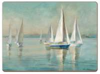 * 4 CorkBacked Hardboard Placemats Sailboats At Sunrise